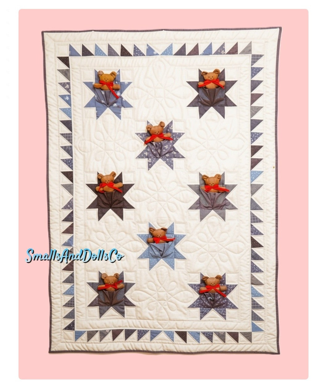 Vintage Sewing Pattern Denim Teddy Bear Pockets Quilt or Wall Hanging PDF Instant Digital Download Quilted Star Teddies Crib Twin Blanket