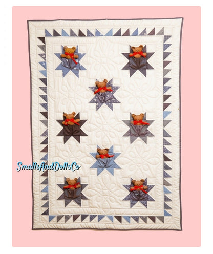 Vintage Sewing Pattern Denim Teddy Bear Pockets Quilt or Wall Hanging PDF Instant Digital Download Quilted Star Teddies Crib Twin Blanket