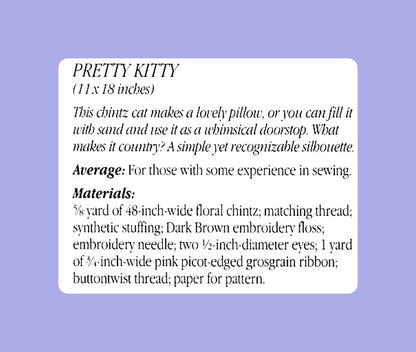Vintage Sewing Pattern 18" Pretty Kitty Floral Chintz Fabric Cat Toy Pillow Doll PDF Instant Digital Download Sewn Soft Country Cat