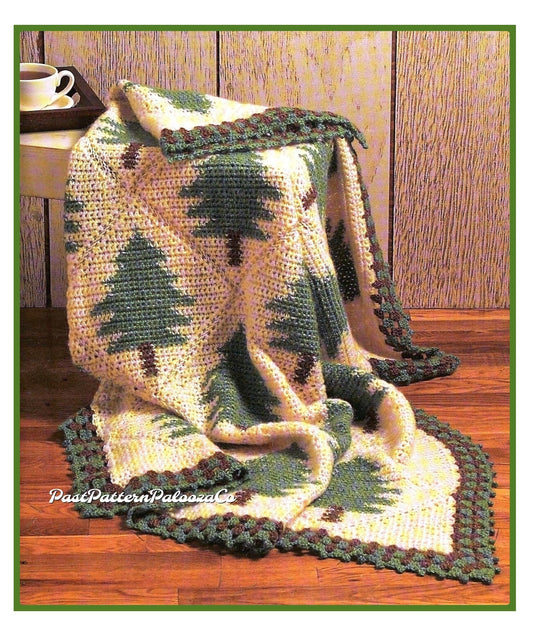 Vintage Crochet Pattern Christmas Tree Farm Afghan PDF Instant Digital Download Holiday Pine Tree Squares Forest Blanket 10 Ply