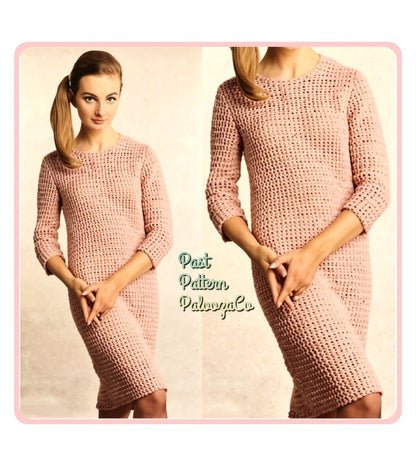 Vintage Crochet Pattern Womens Simple Classic Shapely Shift Dress PDF Instant Digital Download DK 8 Ply
