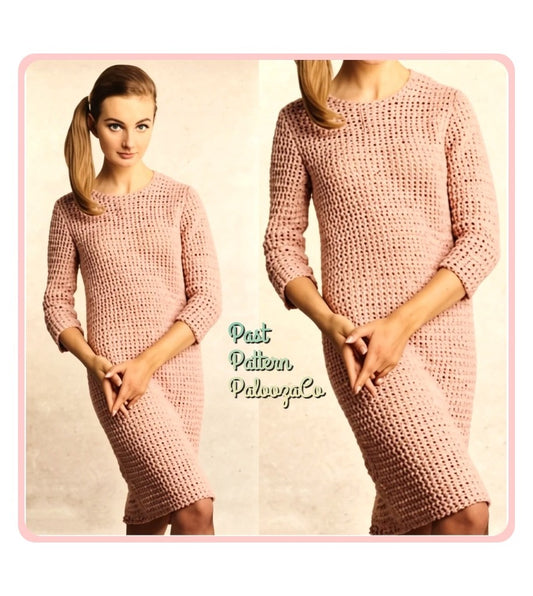 Vintage Crochet Pattern Womens Simple Classic Shapely Shift Dress PDF Instant Digital Download DK 8 Ply
