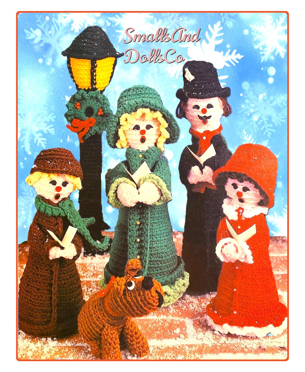 Vintage Crochet Christmas Pattern Caroler Dolls Antique Lamp Post Set PDF Instant Download Soft Toy Villagers 10 or 5 Ply