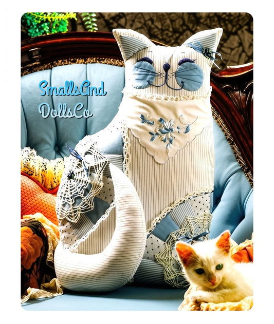 Vintage Sewing Pattern 18" Victorian Lace Trimmed Fabric Cat Toy Memory Pillow Doll PDF Instant Digital Download Soft Sculpture Parlor Cat