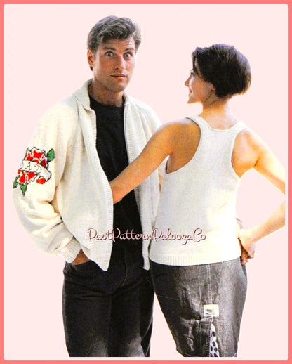 Vintage Knitting Pattern Womens Mens Tattoo Motif Sweater Jacket & Tank Top PDF Instant Digital Download Fun Novelty Roses Dagger Tatts Tops