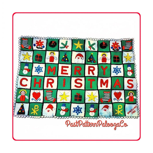 Vintage Crochet Pattern Merry Christmas Afghan Holiday Motif Applique Squares Design PDF Instant Digital Download 10 Ply