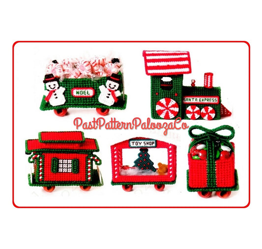 Vintage Christmas Plastic Canvas Pattern Santa Express Train PDF Instant Digital Download Candy Holder Holiday Decor Easy Beginners