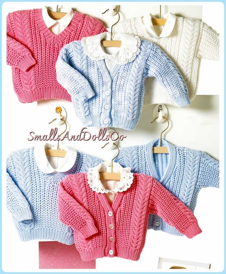 Vintage Knitting Pattern Baby to Toddler V Neck Cardigan Sweaters Jumpers PDF Instant Digital Download 0 - 4 yrs DK