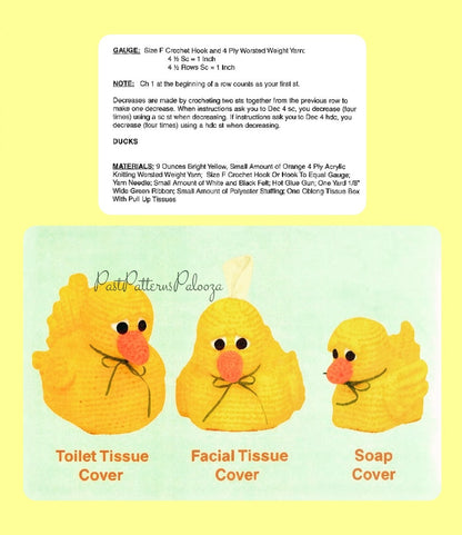 Vintage Crochet Bathroom Set Pattern Yellow Rubber Duckie Duck Family PDF Instant Digital Download Tissue Box  Toilet Roll Soap Cover