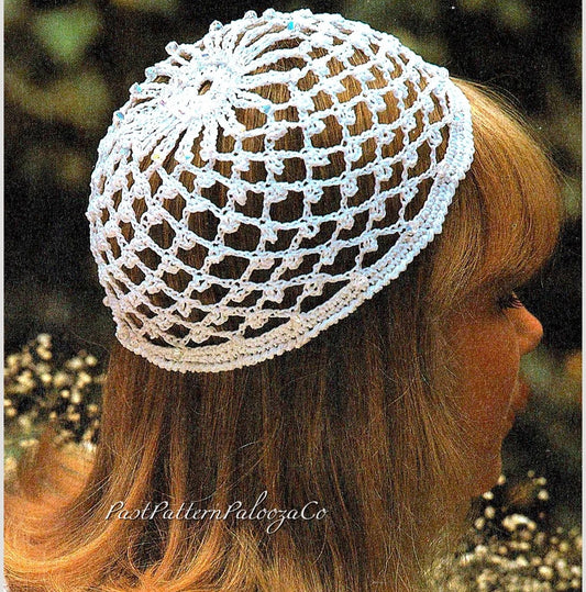 Vintage Crochet Pattern Womens Beaded Juliet Cap Net Style Hat PDF Instant Digital Download Glass Beads Cotton Thread