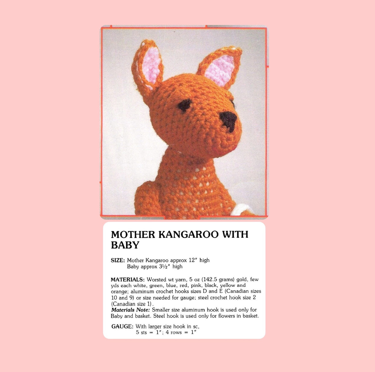Vintage Crochet Pattern 12" Kangaroo Mama & Baby Joey Soft Toy Dolls PDF Instant Digital Download Cute Animal Amigurumi Plush 10 Ply