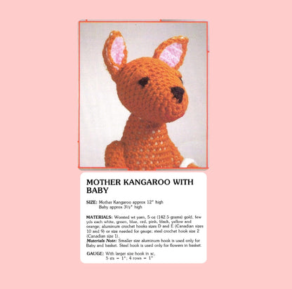 Vintage Crochet Pattern 12" Kangaroo Mama & Baby Joey Soft Toy Dolls PDF Instant Digital Download Cute Animal Amigurumi Plush 10 Ply
