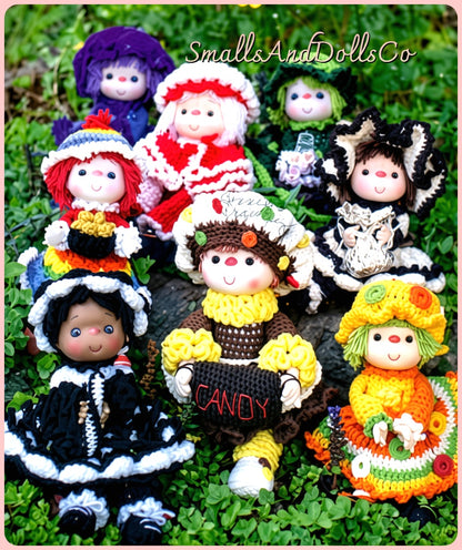 Vintage Crochet Patterns 14" Candy Capers and Friends Yarn Head Dolls Outfits PDF Instant Digital Download 16 Designs Retro 1980s 4 Ply