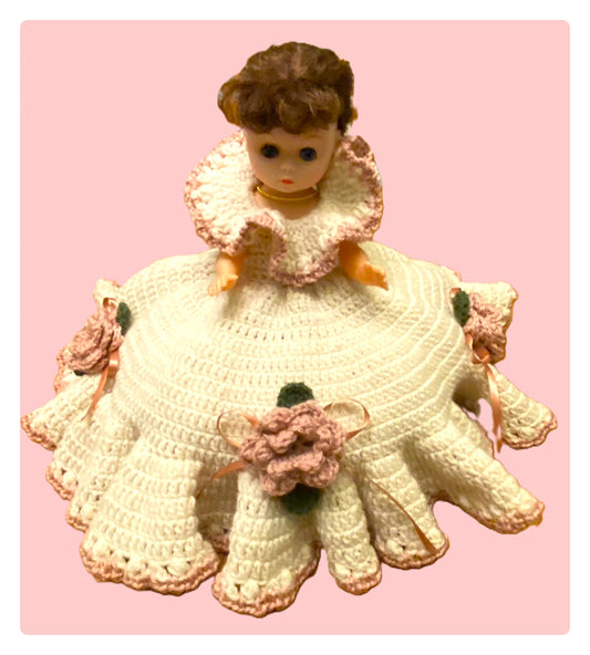 Vintage Crochet Pattern Elegant Victorian Rose Pillow Doll Bed Doll PDF Instant Digital Download Flower Motif Ruffle Dress 4 Ply