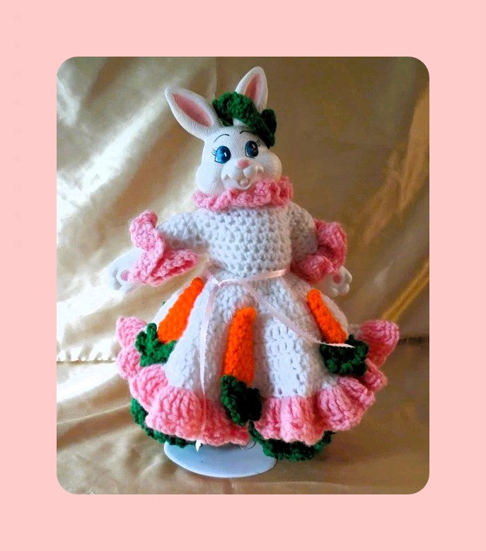 Vintage Crochet Pattern 13" Lady Bunny Doll Carrot Cottontail Dress Outfit PDF Instant Digital Download 10 Ply