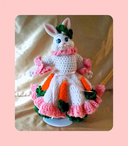 Vintage Crochet Pattern 13" Lady Bunny Doll Carrot Cottontail Dress Outfit PDF Instant Digital Download 10 Ply