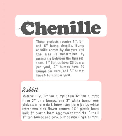 Vintage Chenille Easter Bunnies with Carrot Pipe Cleaner Craft Pattern PDF Instant Digital Download Bunny Rabbit Bump Chenilles