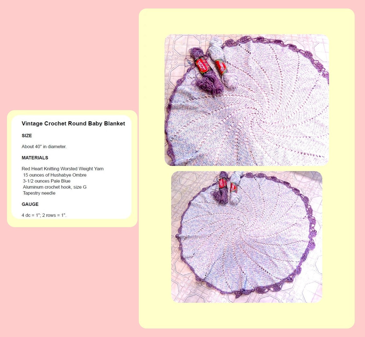Vintage Crochet Round Ombre Circle Baby Blanket Afghan Pattern PDF Instant Digital Download Infant Shawl
