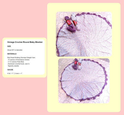 Vintage Crochet Round Ombre Circle Baby Blanket Afghan Pattern PDF Instant Digital Download Infant Shawl