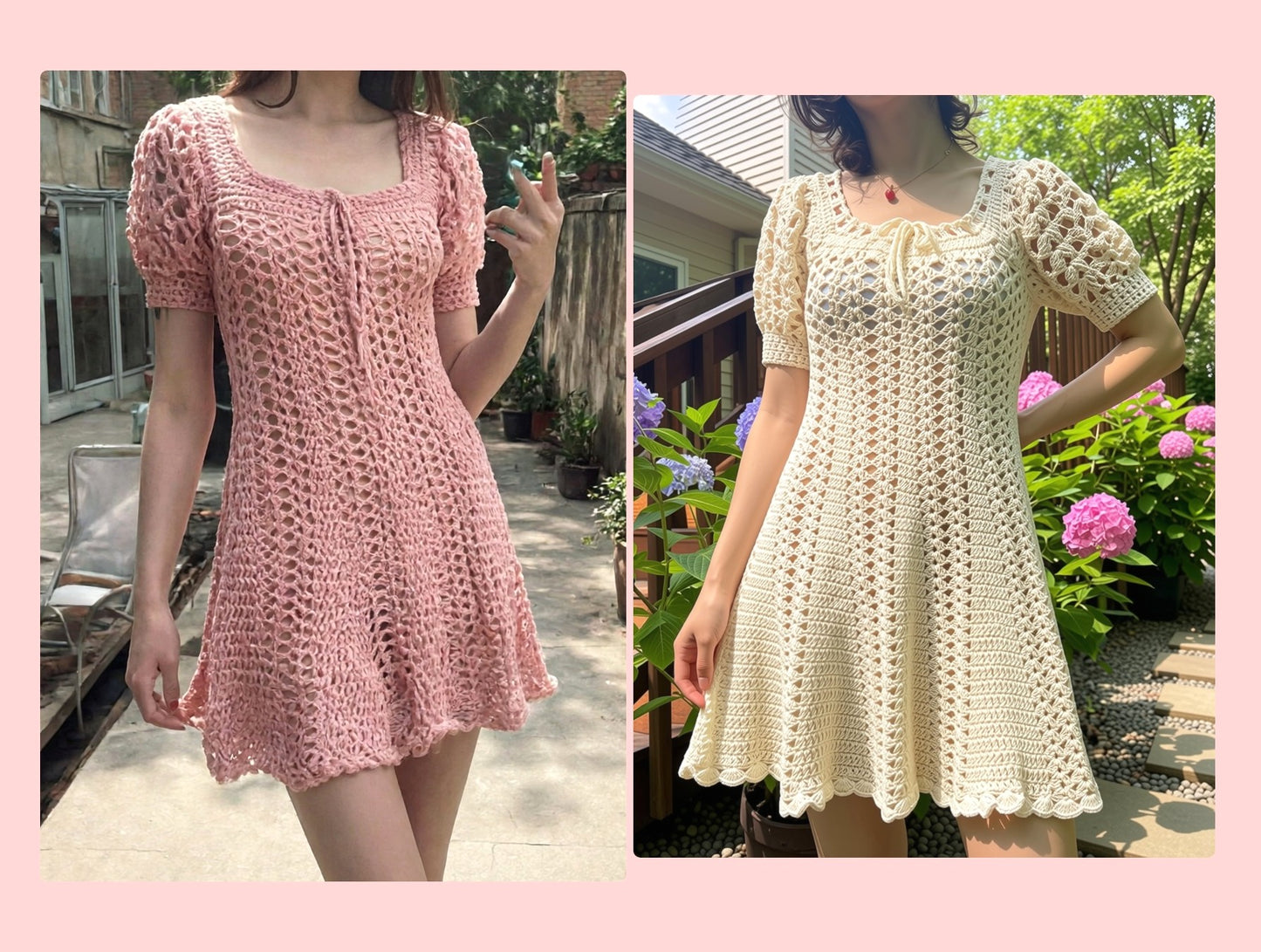 Vintage Crochet Pattern Womens 70s Mod Summer Dresses PDF Instant Digital Download Retro Swing Dress Feather Fan Dress 4 Ply