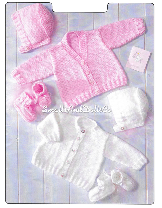 Vintage Knitting Pattern Baby Girl Simple Sweet Cardigan Bonnet Booties Set Beginners PDF Instant Digital Download Easy Knit 0-2 yrs DK