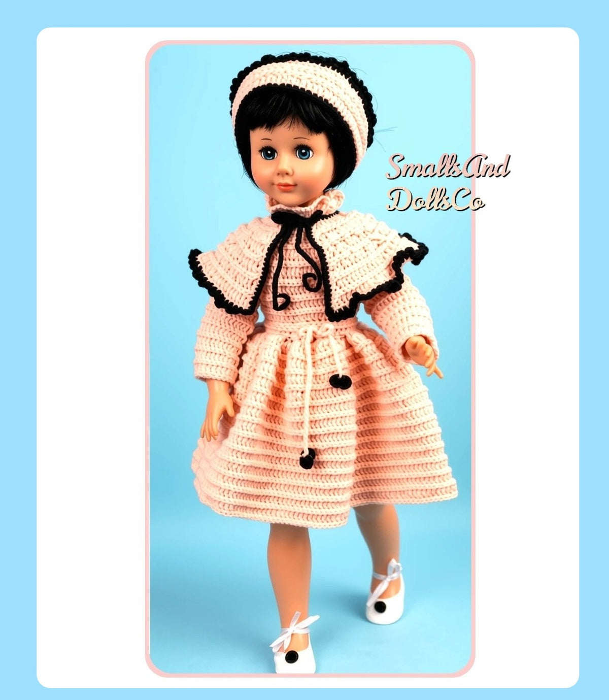 Vintage Crochet Pattern Large 21" Doll Outfit PDF Instant Digital Download Pretty Dress Cape Cap Hat Set 3 Ply