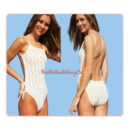 Vintage Knitting Pattern Womens Open Back Lacy Swimsuit One-Piece Bathing Suit PDF Instant Digital Download Swimwear 10 Ply Cotton