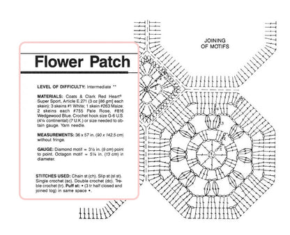 Vintage Crochet Pattern Octagon Grannies Flower Patch Afghan PDF Instant Digital Download Blanket Throw Puff Stitch Petals 10 Ply