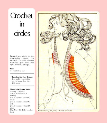 Vintage Crochet Pattern Retro Womens Groovy Circular CobWeb Vest PDF Instant Digital Download 1970s Boho Hippie Chic Waistcoat 4 Ply