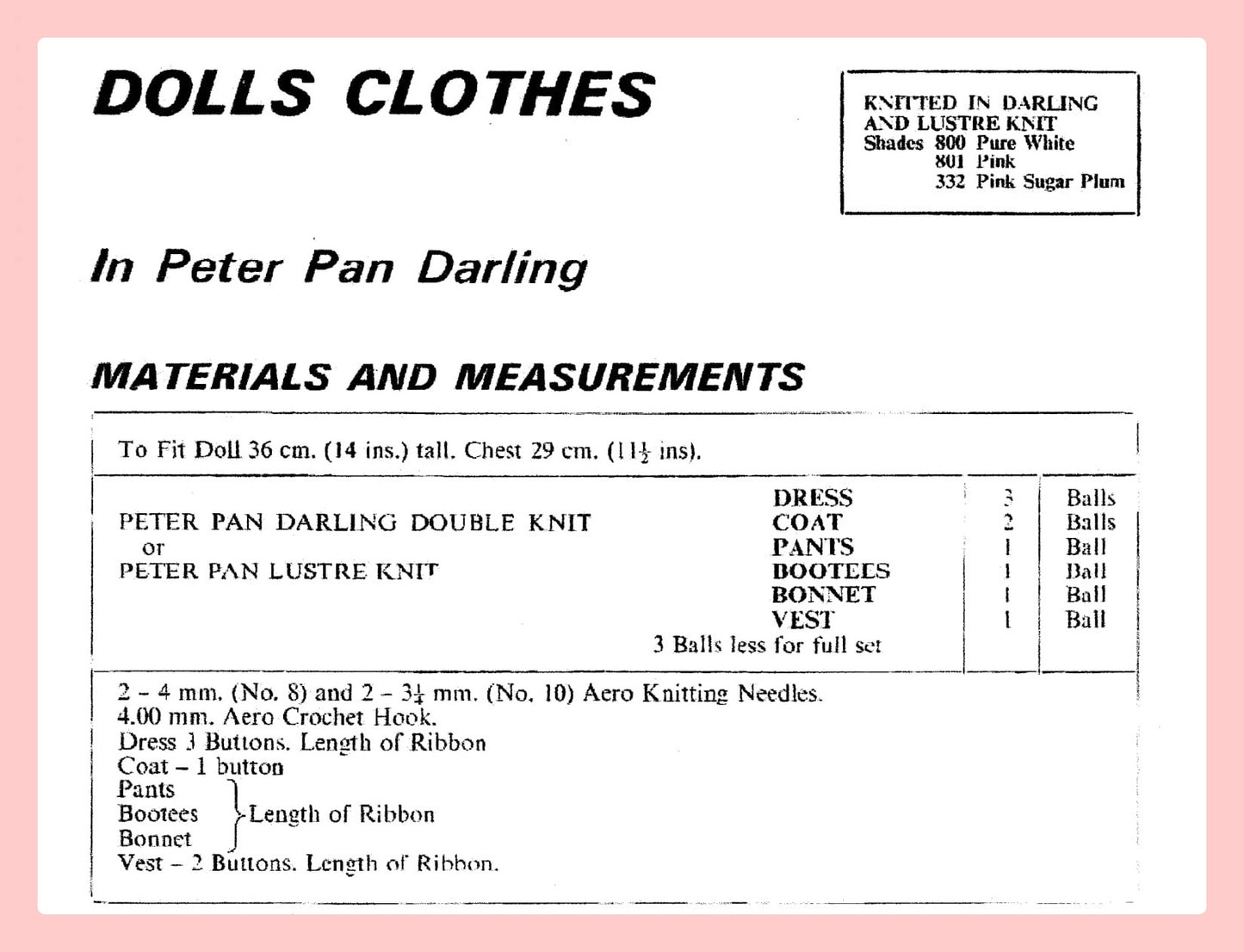 Vintage Knitting Pattern Pretty Doll Clothes Set for 14 Inch Baby Girl Doll 6 Piece PDF Instant Digital Download DK 8 Ply