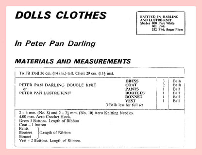 Vintage Knitting Pattern Pretty Doll Clothes Set for 14 Inch Baby Girl Doll 6 Piece PDF Instant Digital Download DK 8 Ply