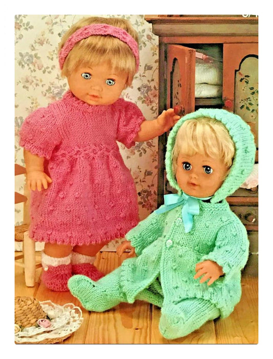 Vintage Knitting Pattern Doll Clothes Pretty Outfits 12-14 15-18 19-22 Inch Dolls PDF Instant Digital Download DK 8 Ply Dress Coat Leggings