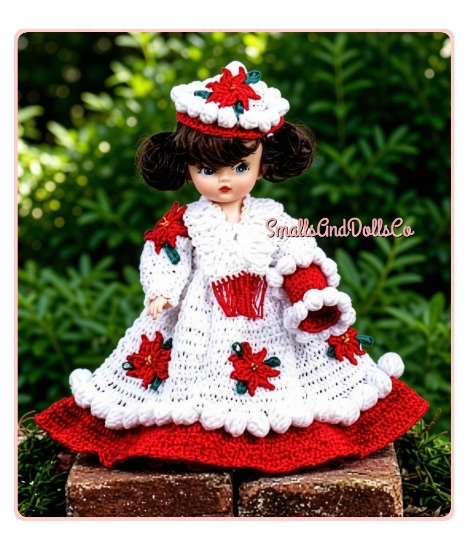 Vintage Crochet Pattern 6" Miss Christmas Girl Air Freshener Doll Poinsettia Flower Dress PDF Instant Digital Download Holiday Doll