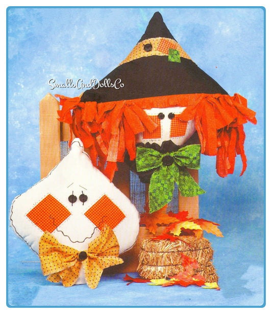 Vintage Sewing Pattern Fall Pillow People PDF Instant Digital Download Halloween Ghost Witch Pumpkin Scarecrow Face Cushions Autumn Decor