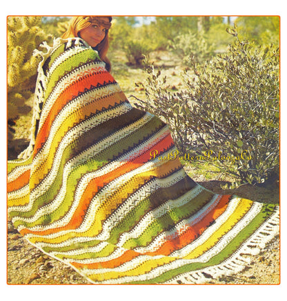 Vintage Knitting Afghan Pattern Tribal Stripes Blanket PDF Instant Digital Download Southwestern Throw Braided Fringe 10 Ply