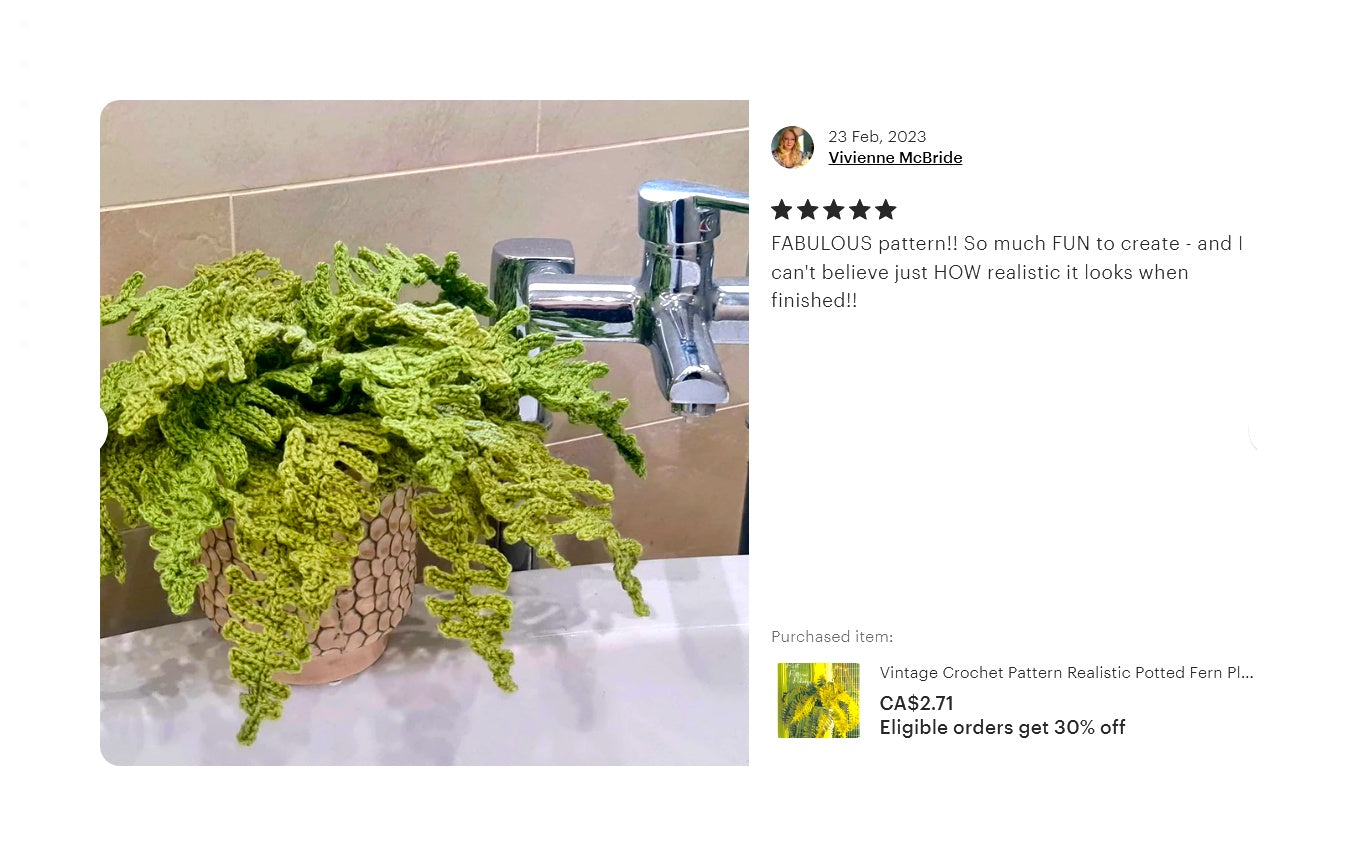 Vintage Crochet Pattern Realistic Potted Fern Plant PDF Instant Digital Download Hanging House Plant 5 Ply