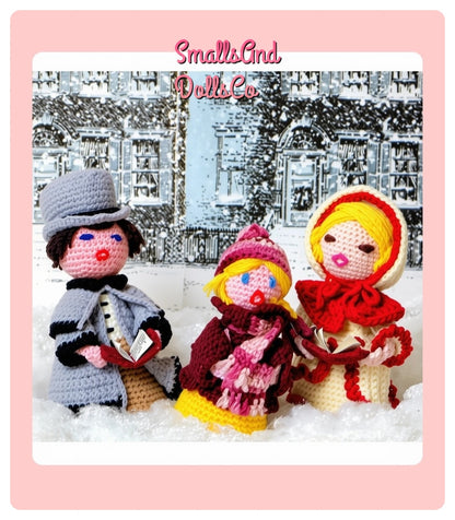 Vintage Crochet Christmas Carolers Pattern 3 Adorable Holiday Dolls PDF Instant Download 6-7 Inches 10 Ply