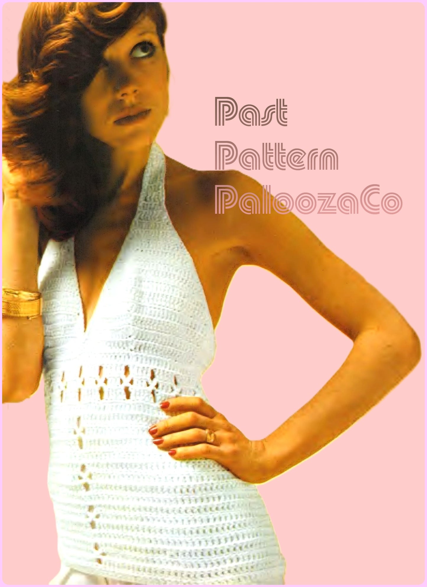 Vintage Crochet Pattern Womens Halter Neck Top PDF Instant Digital Download Retro 70s Boho Cotton Camisole Backless Summer Tank Fitted Bust