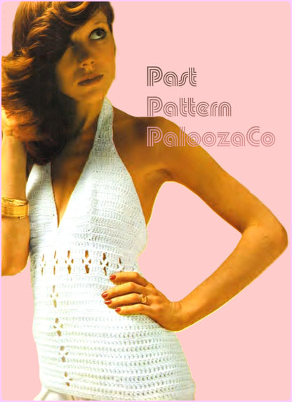 Vintage Crochet Pattern Womens Halter Neck Top PDF Instant Digital Download Retro 70s Boho Cotton Camisole Backless Summer Tank Fitted Bust