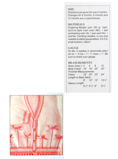 Vintage Knitting Pattern Knit Baby Girl Cutesy Bows Ribbons Cardigan Sweater PDF Instant Digital Download 3-12 m 4 Ply