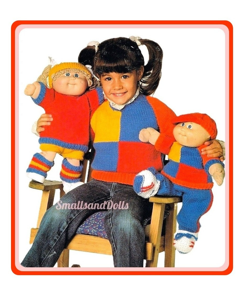 Vintage Knitting Pattern 16" Cabbage Patch Kids Doll Clothes Girl Boy Jogging Suits Sports Wear PDF Instant Digital Download 10 Ply