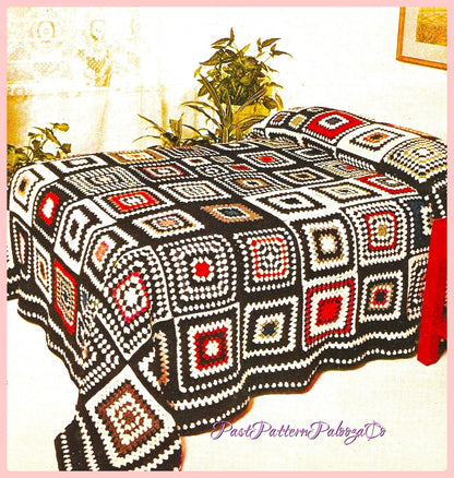 Vintage Crochet Pattern Retro Granny Square Afghan Dream of a Bedspread PDF Instant Digital Download Big and Little Grannies Groovy Blanket