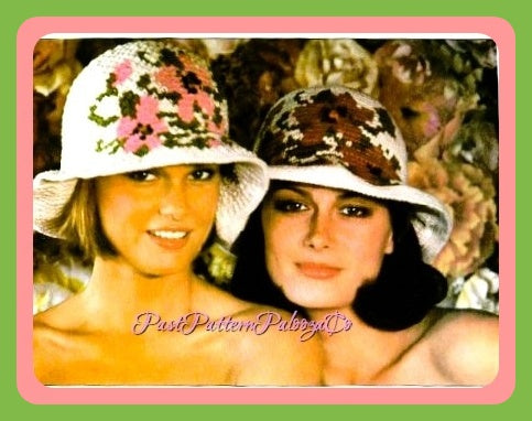 Vintage Crochet Pattern Womens Flower Hats PDF Instant Digital Download Brimmed Summer Sun Boho Beach Wild Rose Picture Cloches All Season