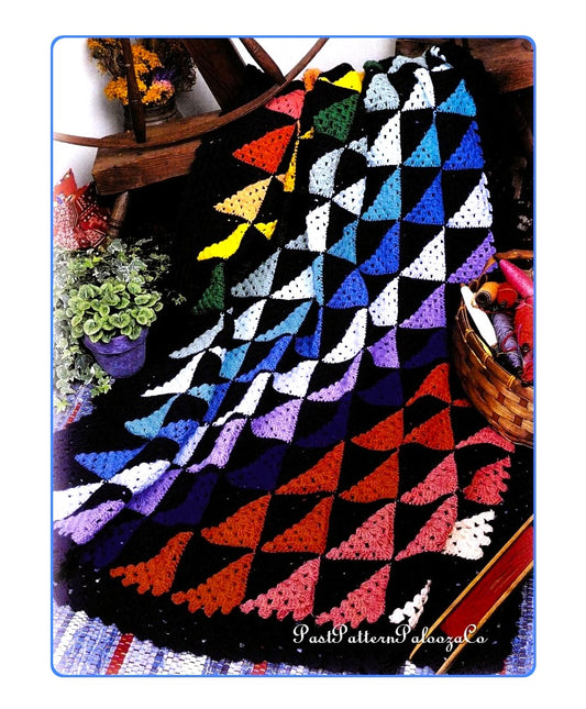 Vintage Crochet Pattern Rainbow Flying Geese Afghan PDF Instant Digital Download Two Color Blocks Triangles Scrapghan Blanket