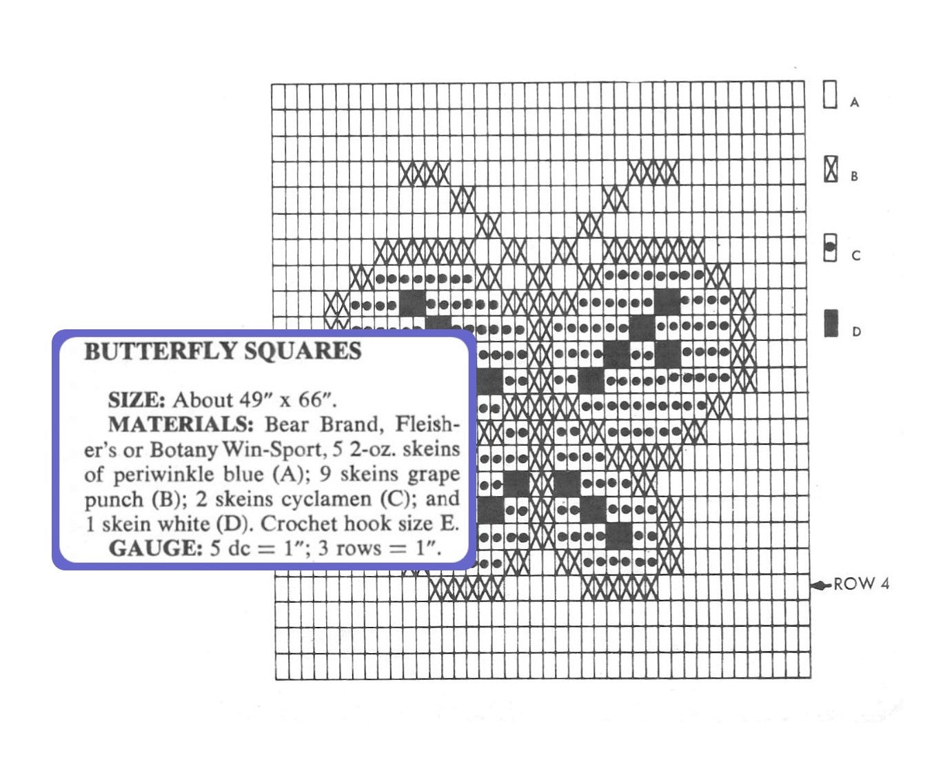 Vintage Crochet Pattern Retro Butterfly Squares Afghan PDF Instant Digital Download Net Filet Throw Butterflies Blanket 49x66 5 Ply