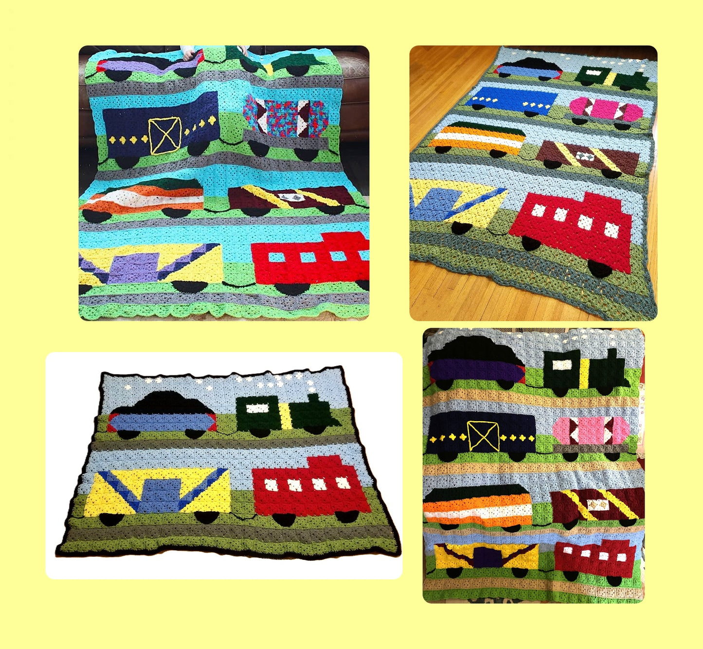 Vintage Crochet Pattern Freight Train Blanket Picture Afghan PDF Instant Digital Download Granny Squares Choo Choo Express Kids Throw 10 Ply