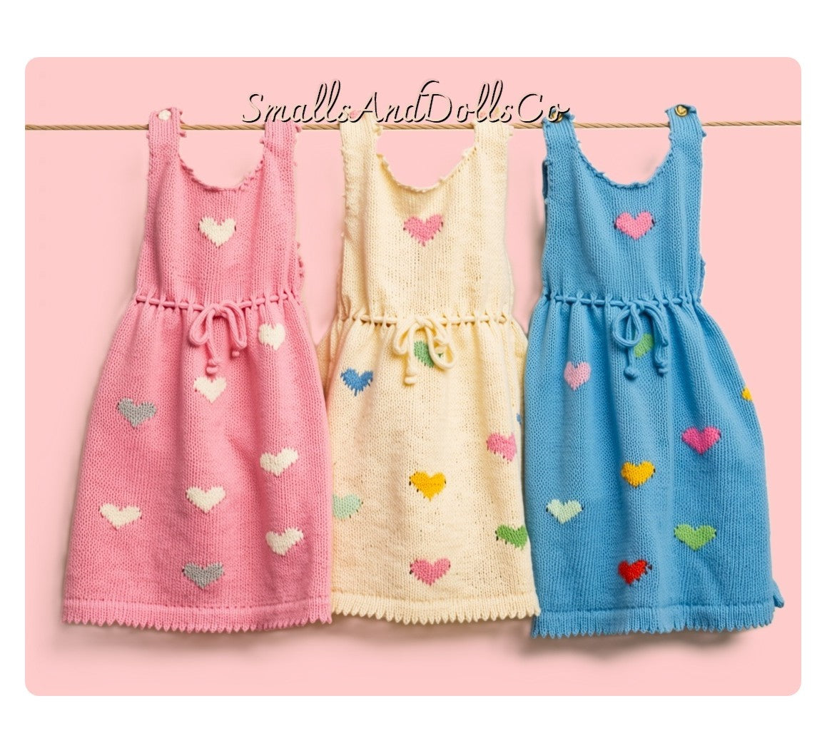 Vintage Knitting Pattern Toddlers Girls Summer Dress Jacquard Hearts PDF Instant Digital Download Sleeveless Sundress 12m- 3 yrs 5 Ply