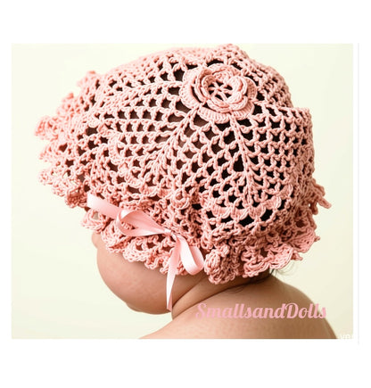 Vintage Crochet Pattern Pretty Baby Irish Lace Bonnet Rose PDF Instant Digital Download Lacy Circular Hat Cotton Thread