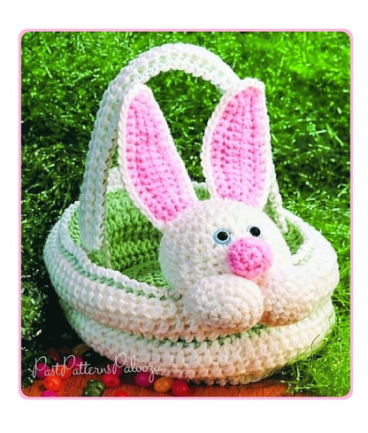 Vintage Crochet Pattern Plush Bunny Easter Egg Basket PDF Instant Digital Download 10 Ply Quick Easy Plush Amigurumi