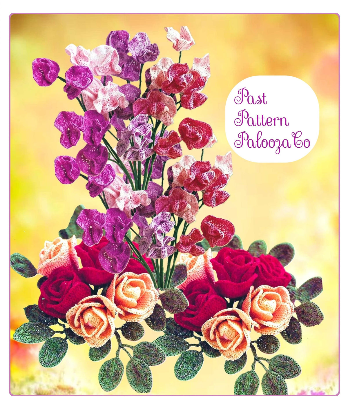 Vintage Crochet Pattern Roses & Sweet Peas Flowers PDF Instant Digital Download Artificial Wired Floral Arrangement Bouquet Crochet Cotton